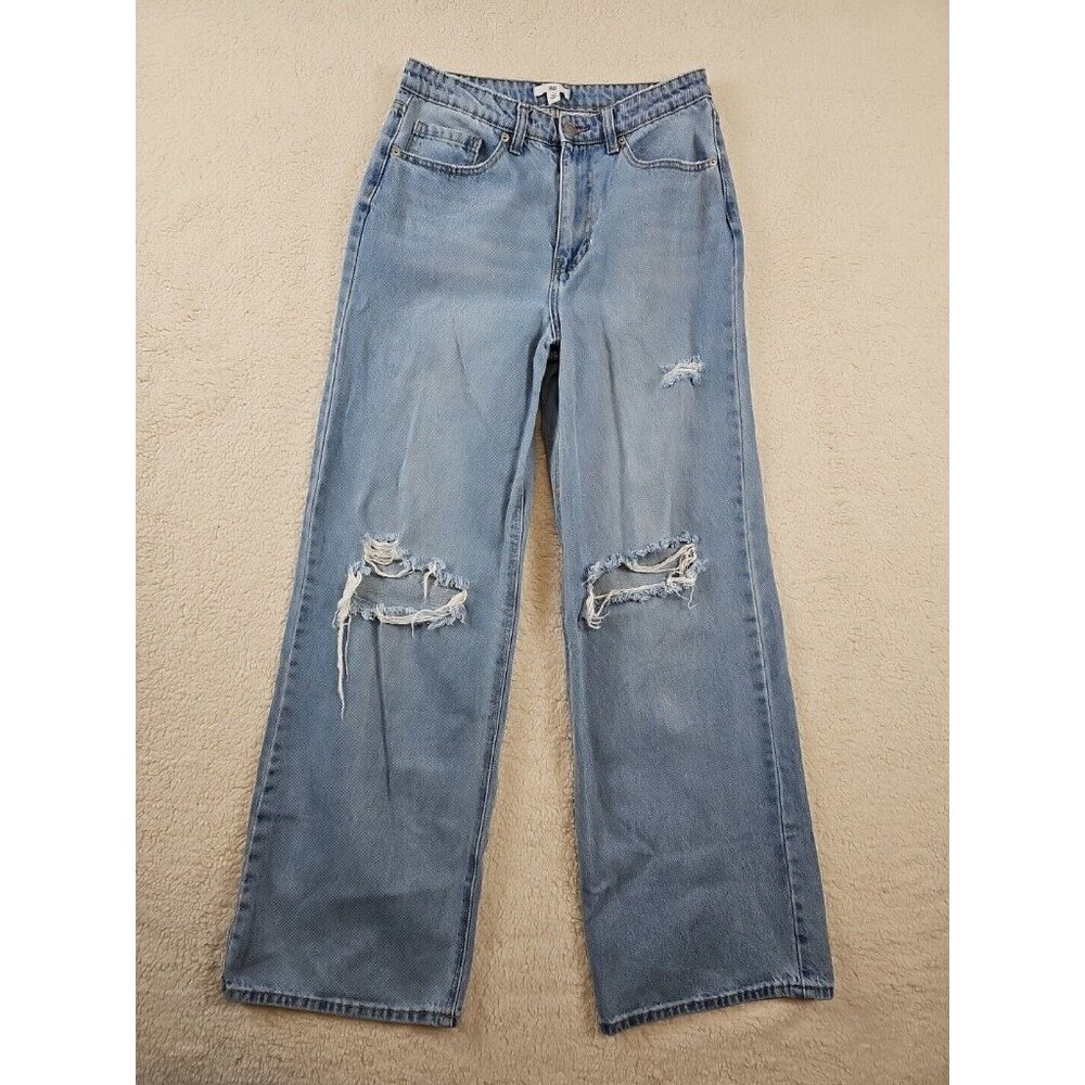 BP Be Responsible Women's Size 29 Jeans High Rise Wide Leg Denim Blue Distressed